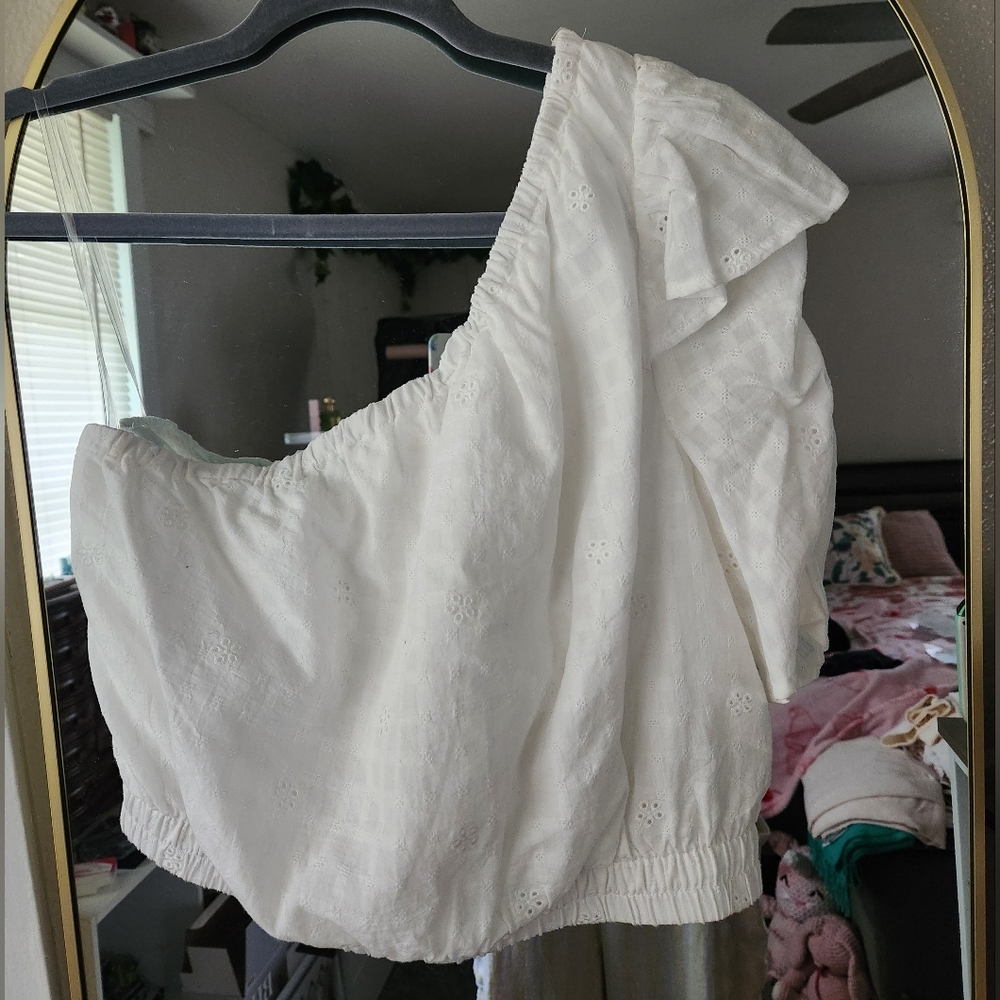 Universal Thread White Eyelet One-Shoulder Top